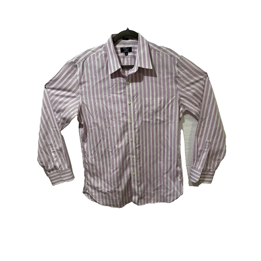 J Crew Thompson Shirtings Men Purple Stripe Cotton‎ Button Front Shirt L 16 1/2